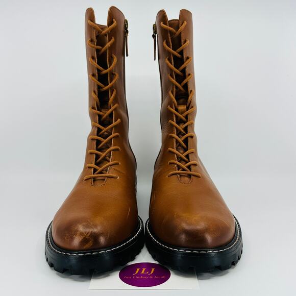 J. Crew Women's Gwen Lug-Sole Rich Oak Leather Lace-Up Boots BA186 Size 9.5 - Picture 2 of 11